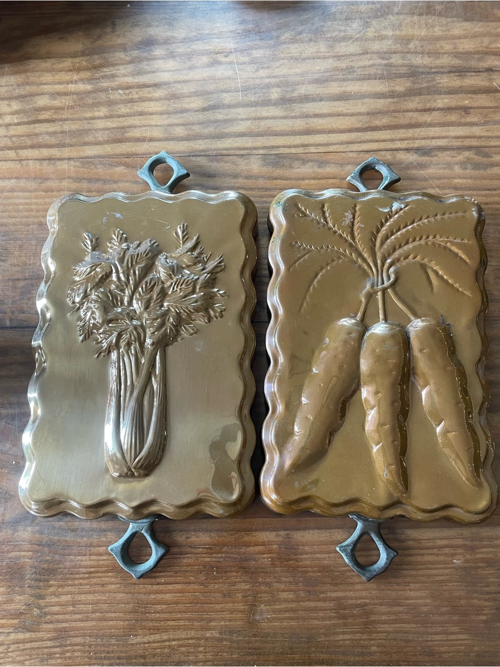 Vintage Copper Vegetable Wall Plaques Pair Unique Classic Home Decor
